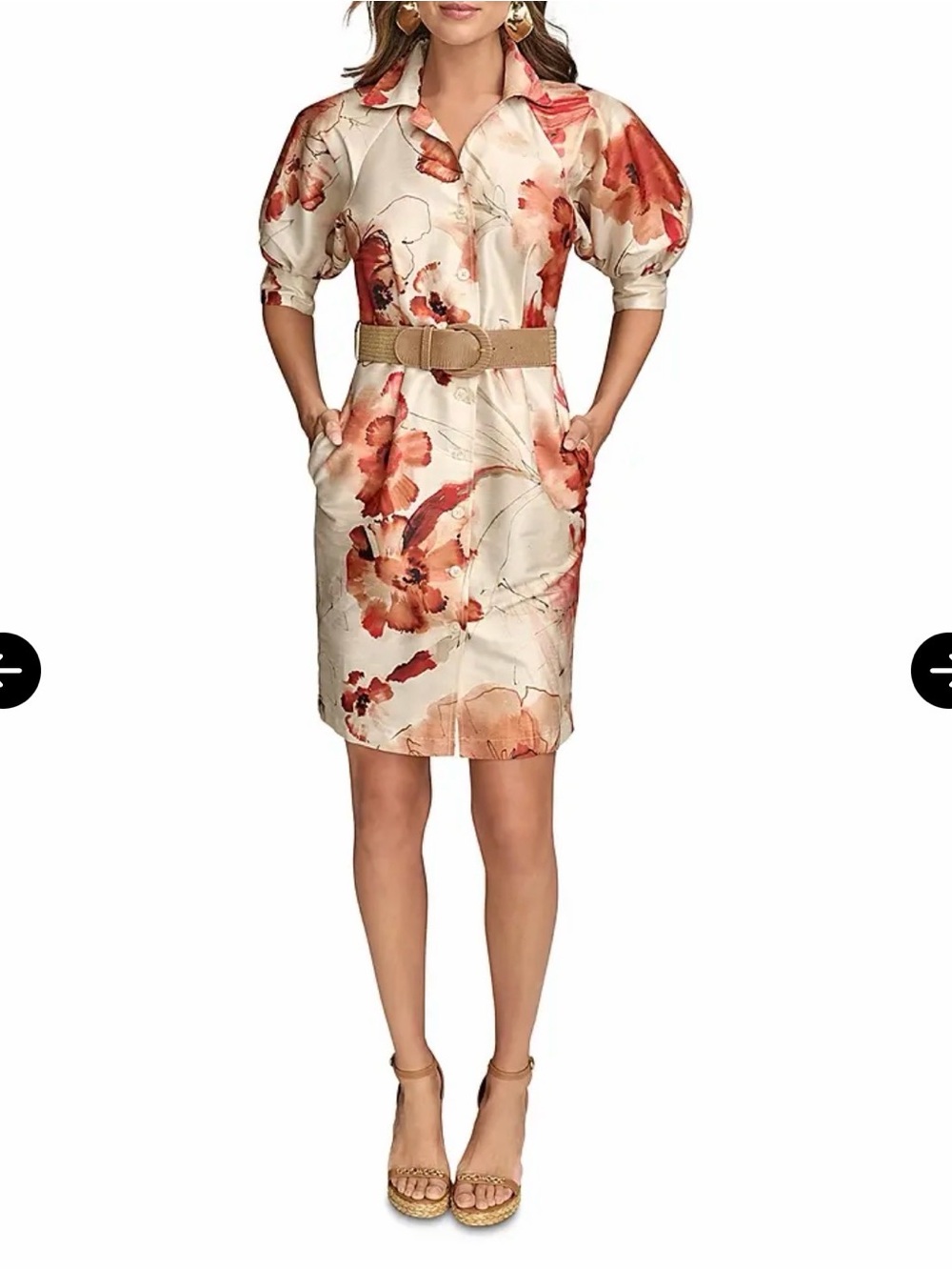 NWT DONNA KARAN FLORAL PUFF SLEEVE MINI SHIRT DRESS (6)
